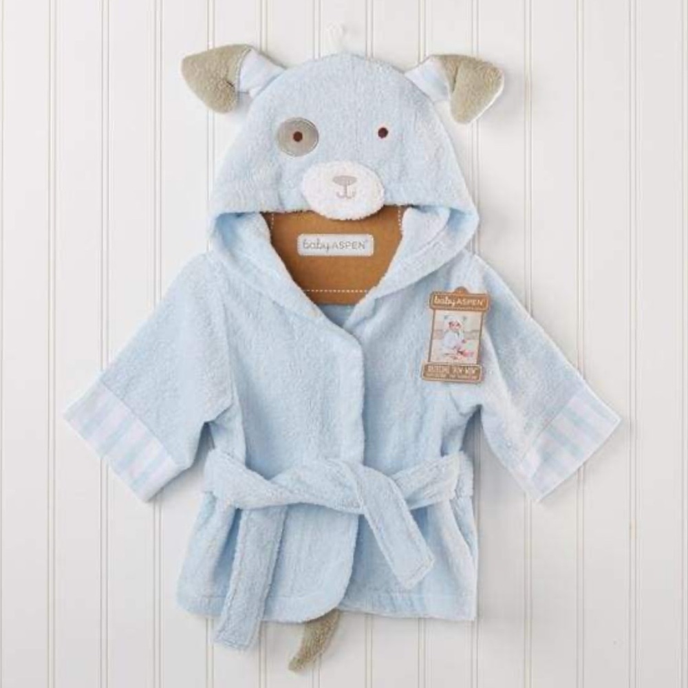 Baby Aspen Bathtime Bow Wow Puppy Hooded Spa Size 0-9 Months 100% Cotton Gift
